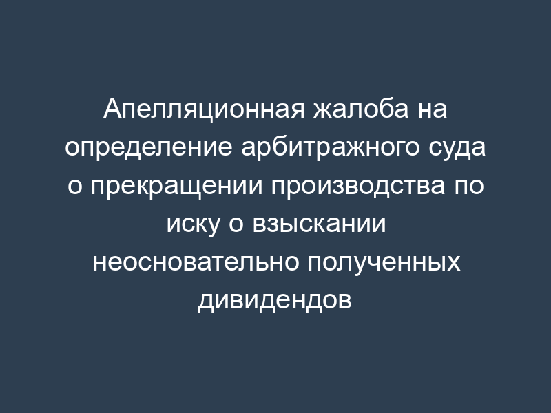 Апелляционная жалоба на определение арбитражного суда о прекращении производства по иску о взыскании неосновательно полученных дивидендов