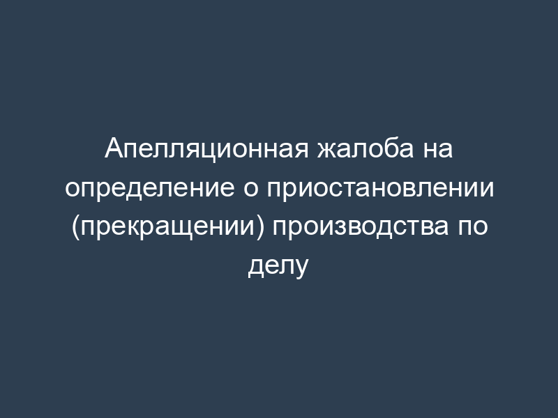 Апелляционная жалоба на определение о приостановлении (прекращении) производства по делу