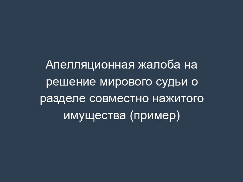 Апелляционная жалоба на решение мирового судьи о разделе совместно нажитого имущества (пример)