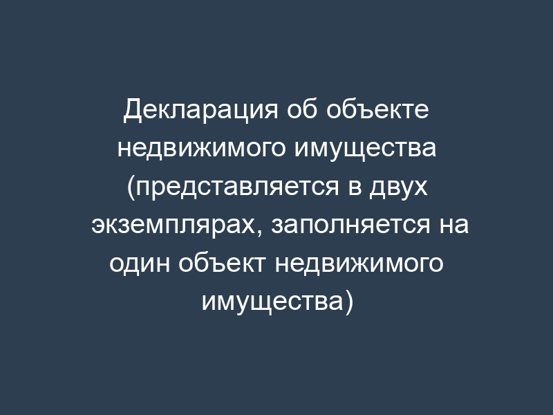 Декларация об объекте недвижимого имущества (представляется в двух экземплярах, заполняется на один объект недвижимого имущества)