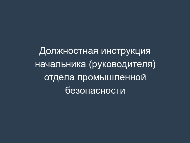 Должностная инструкция начальника (руководителя) отдела промышленной безопасности