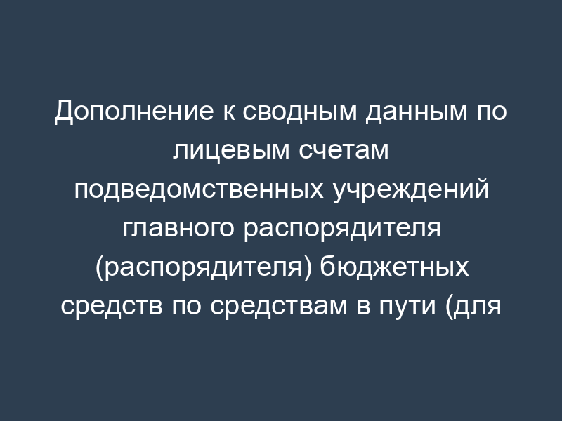 Дополнение к сводным данным по лицевым счетам подведомственных учреждений главного распорядителя (распорядителя) бюджетных средств по средствам в пути (для отражения информации)