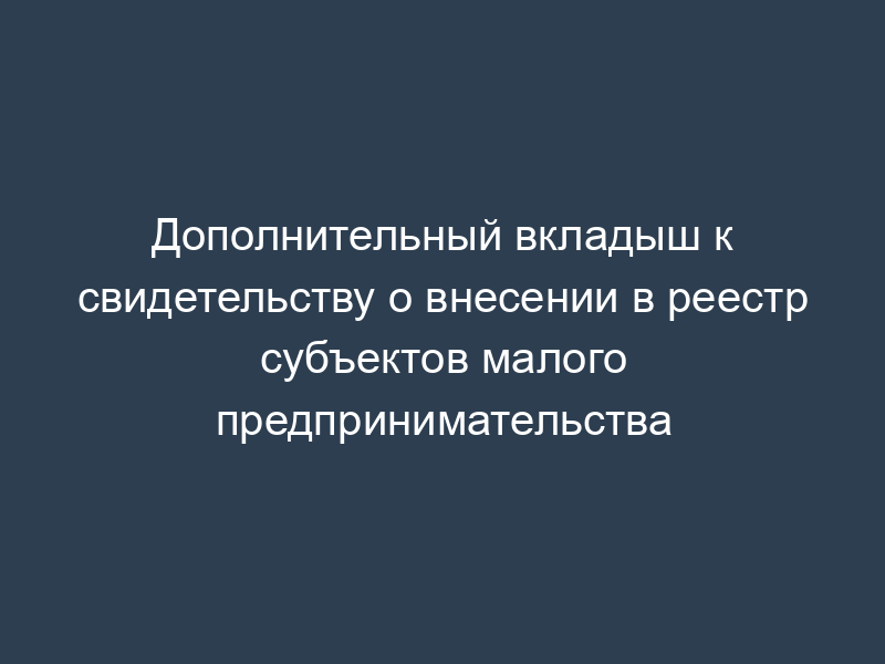 Дополнительный вкладыш к свидетельству о внесении в реестр субъектов малого предпринимательства