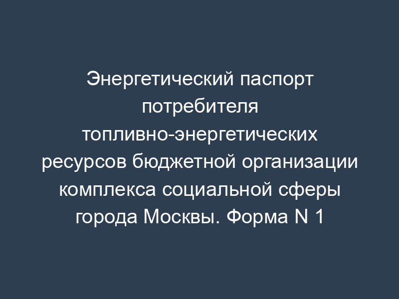 Энергетический паспорт потребителя топливно-энергетических ресурсов бюджетной организации комплекса социальной сферы города Москвы. Форма N 1