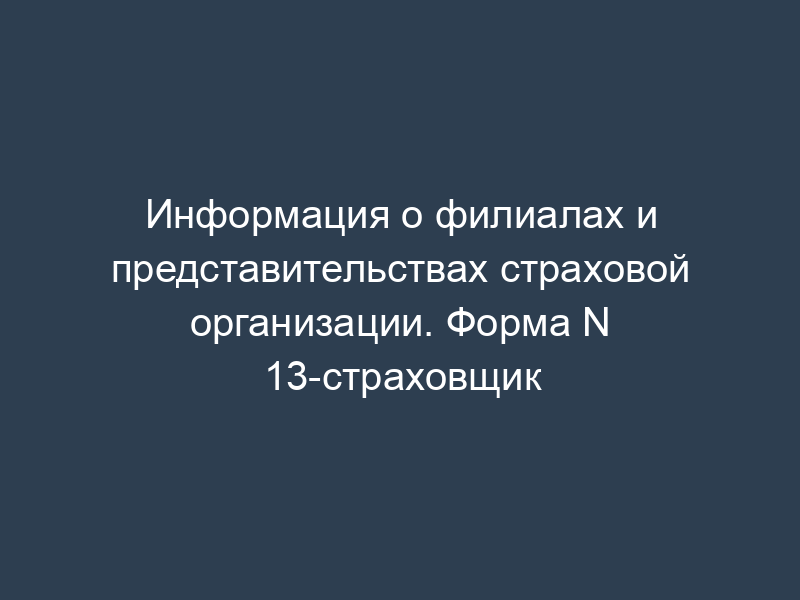 Информация о филиалах и представительствах страховой организации. Форма N 13-страховщик