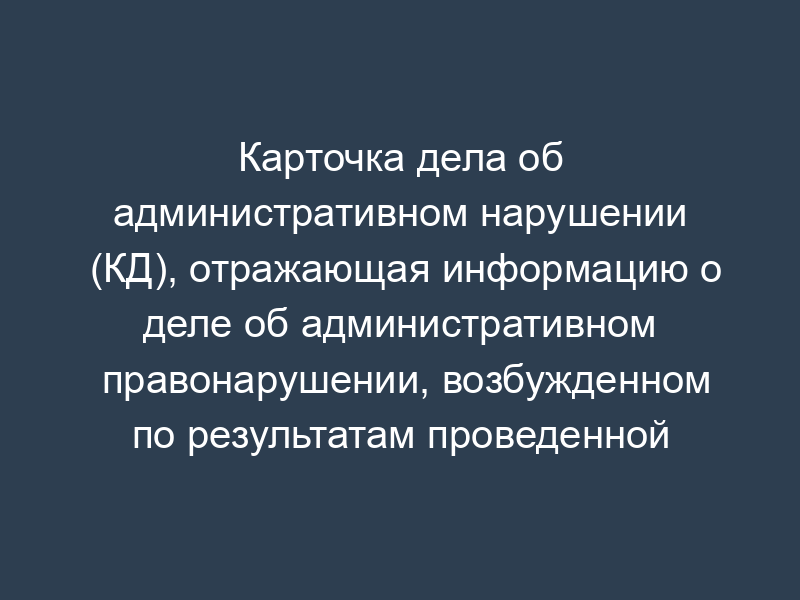 Карточка дела об административном нарушении (КД), отражающая информацию о деле об административном правонарушении, возбужденном по результатам проведенной таможенными органами проверки возможных нарушений валютного законодательства Российской Федерации