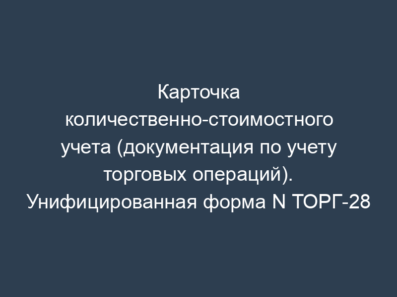 Карточка количественно-стоимостного учета (документация по учету торговых операций). Унифицированная форма N ТОРГ-28