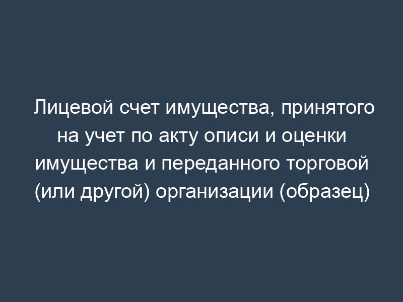 Лицевой счет имущества, принятого на учет по акту описи и оценки имущества и переданного торговой (или другой) организации (образец)
