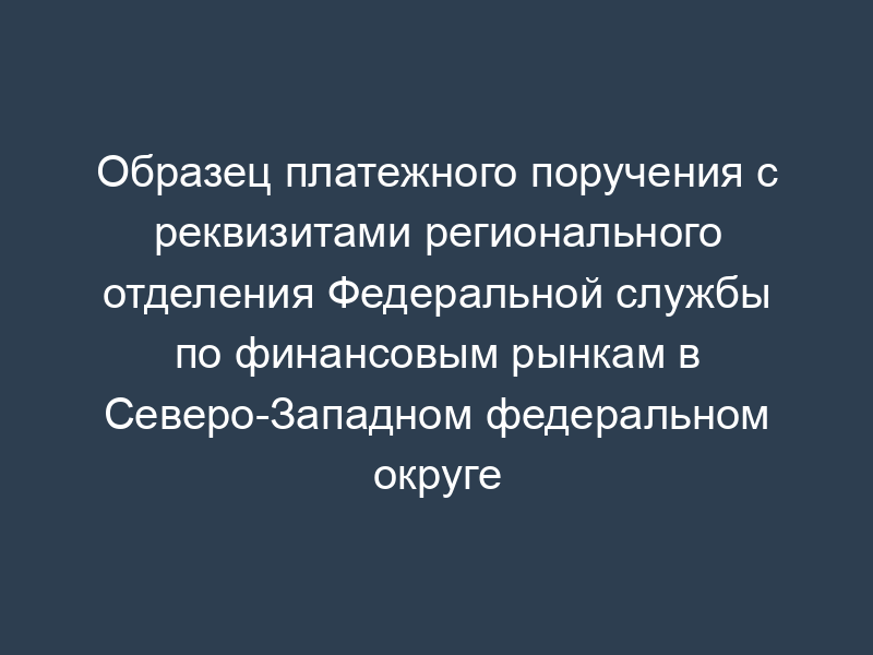 Образец платежного поручения с реквизитами регионального отделения Федеральной службы по финансовым рынкам в Северо-Западном федеральном округе
