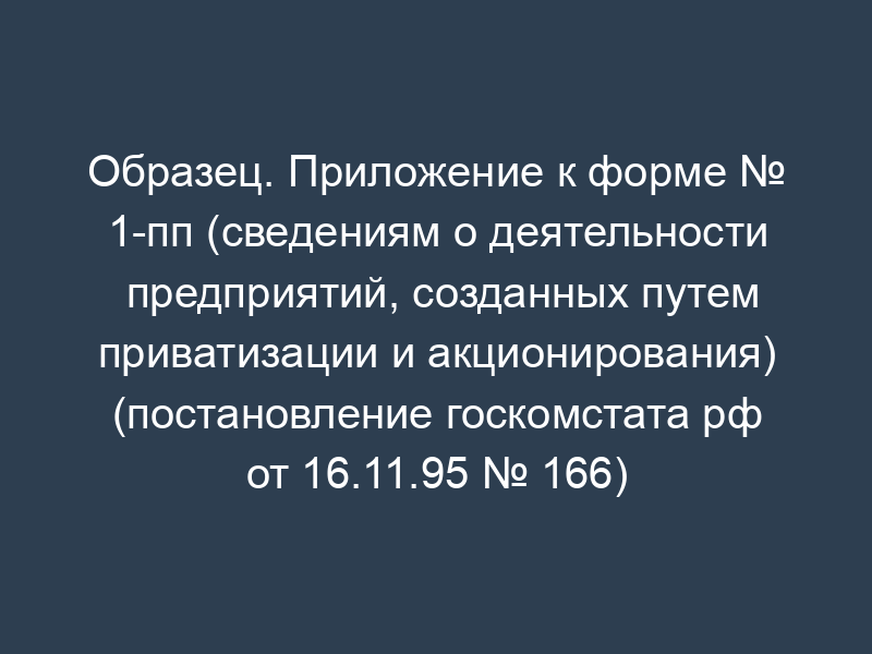 Образец. Приложение к форме № 1-пп (сведениям о деятельности предприятий, созданных путем приватизации и акционирования) (постановление госкомстата рф от 16.11.95 № 166)