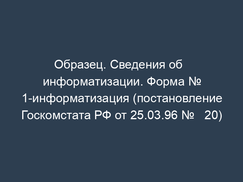 Образец. Сведения об   информатизации. Форма № 1-информатизация (постановление Госкомстата РФ от 25.03.96 №   20)