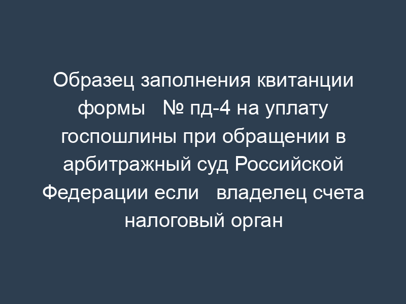 Образец заполнения квитанции формы   № пд-4 на уплату госпошлины при обращении в арбитражный суд Российской Федерации если   владелец счета налоговый орган
