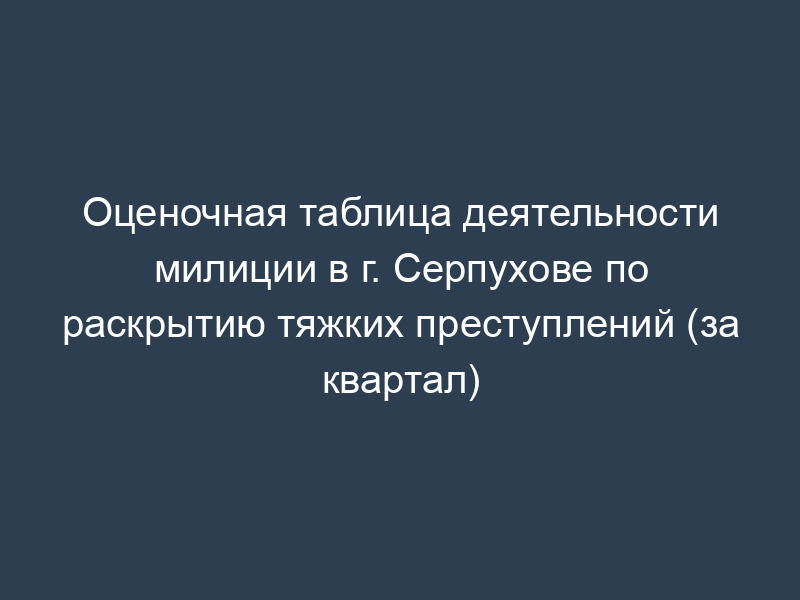 Оценочная таблица деятельности милиции в г. Серпухове по раскрытию тяжких преступлений (за квартал)