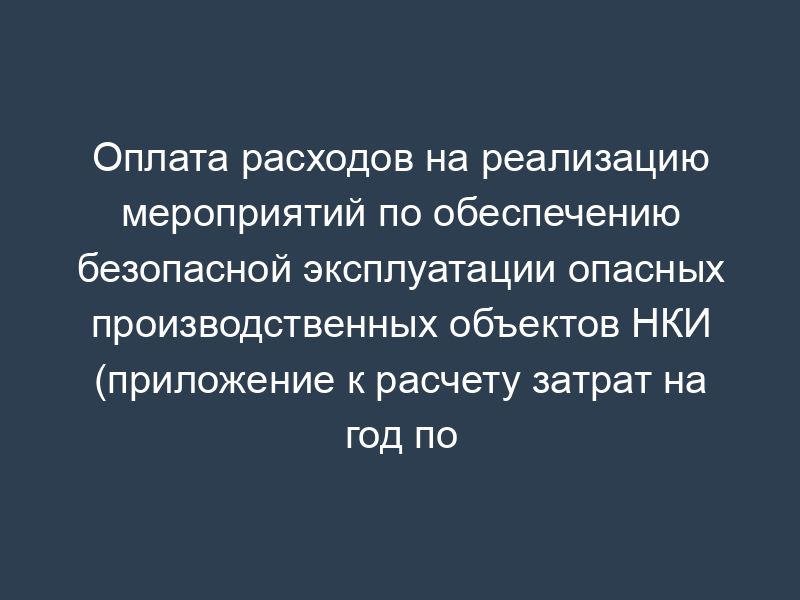 Оплата расходов на реализацию мероприятий по обеспечению безопасной эксплуатации опасных производственных объектов НКИ (приложение к расчету затрат на год по предприятию (организации))