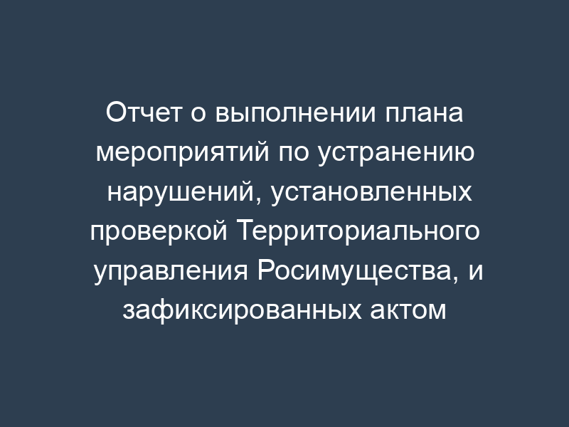 Отчет о выполнении плана мероприятий по устранению нарушений, установленных проверкой Территориального управления Росимущества, и зафиксированных актом проверки