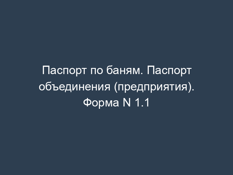 Паспорт по баням. Паспорт объединения (предприятия). Форма N 1.1