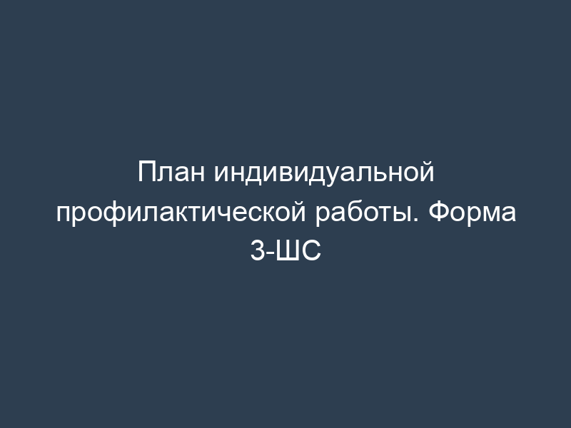 План индивидуальной профилактической работы. Форма 3-ШС