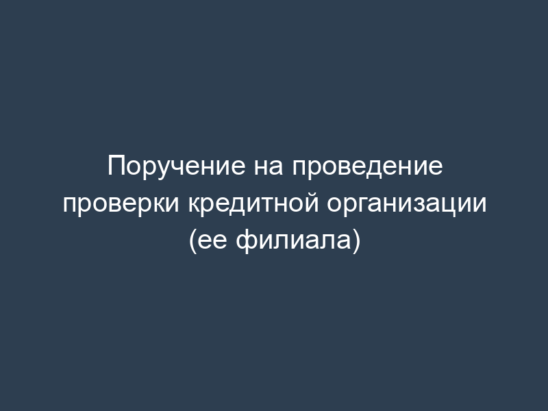 Поручение на проведение проверки кредитной организации (ее филиала)
