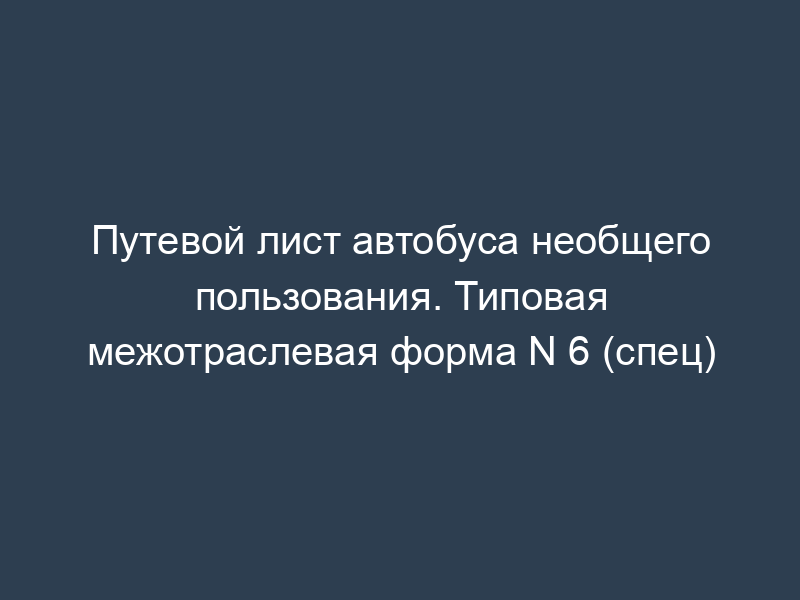 Путевой лист автобуса необщего пользования. Типовая межотраслевая форма N 6 (спец)