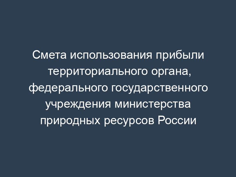 Смета использования прибыли территориального органа, федерального государственного учреждения министерства природных ресурсов России