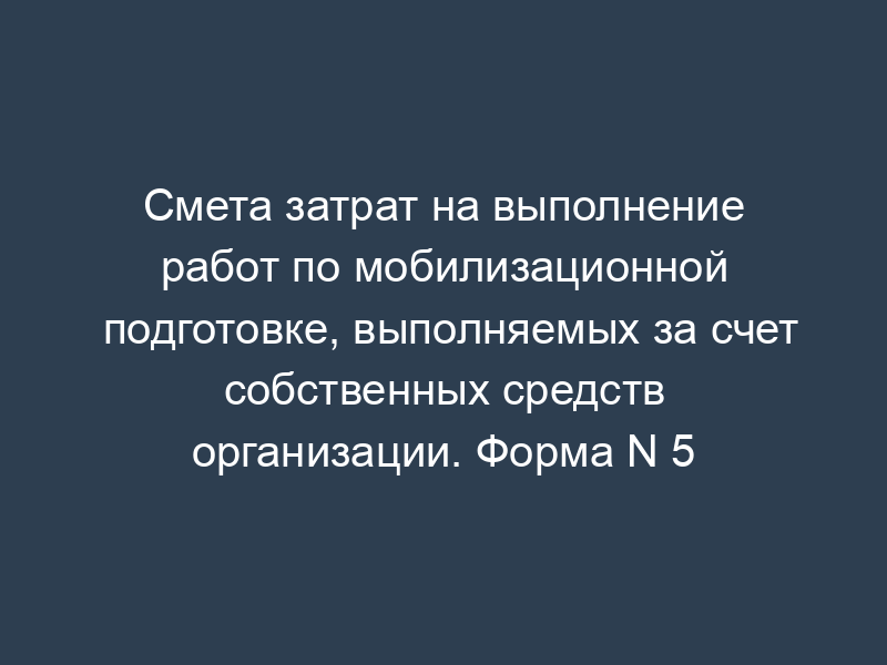 Смета затрат на выполнение работ по мобилизационной подготовке, выполняемых за счет собственных средств организации. Форма N 5