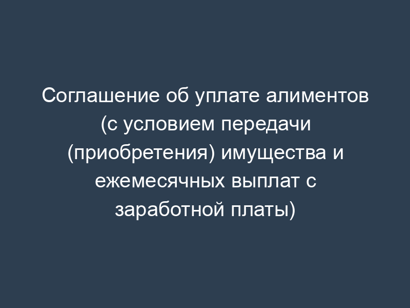 Соглашение об уплате алиментов (с условием передачи (приобретения) имущества и ежемесячных выплат с заработной платы)