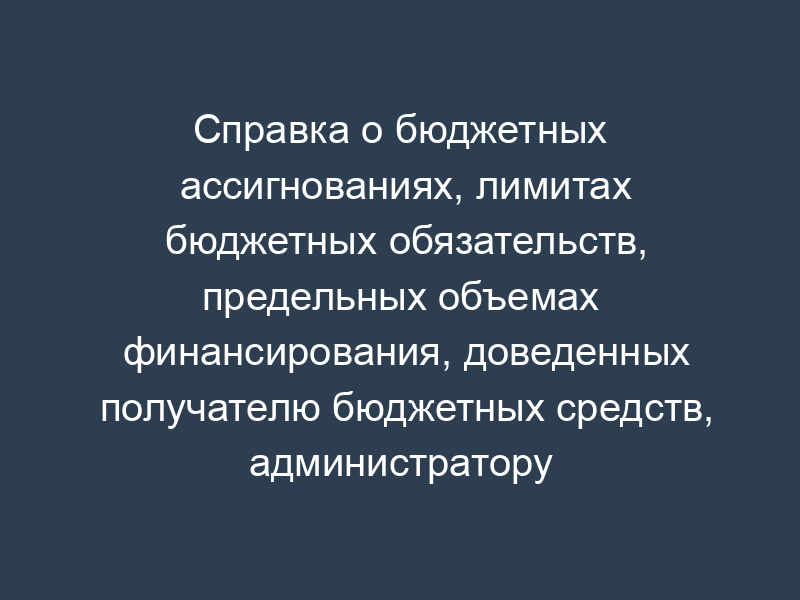 Справка о бюджетных ассигнованиях, лимитах бюджетных обязательств, предельных объемах финансирования, доведенных получателю бюджетных средств, администратору источников финансирования дефицита бюджета, участвующему во внутриведомственной реорганизации