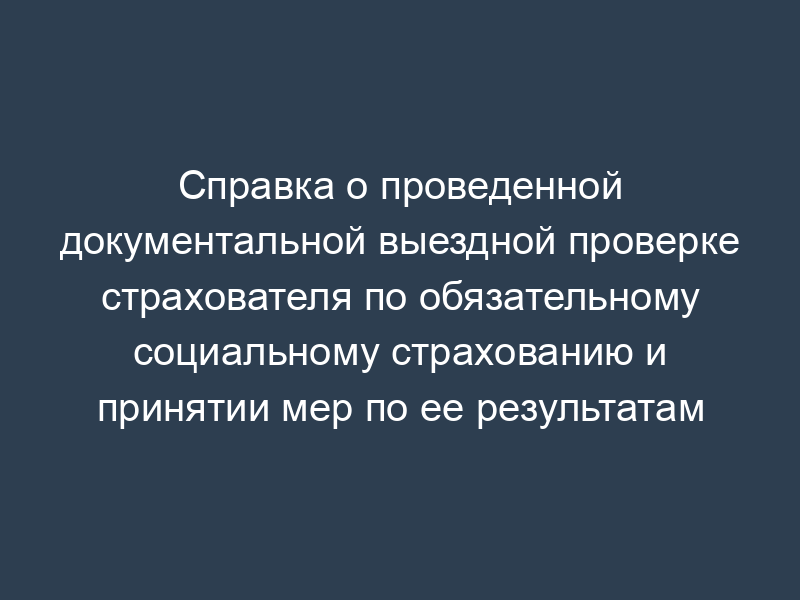 Справка о проведенной документальной выездной проверке страхователя по обязательному социальному страхованию и принятии мер по ее результатам