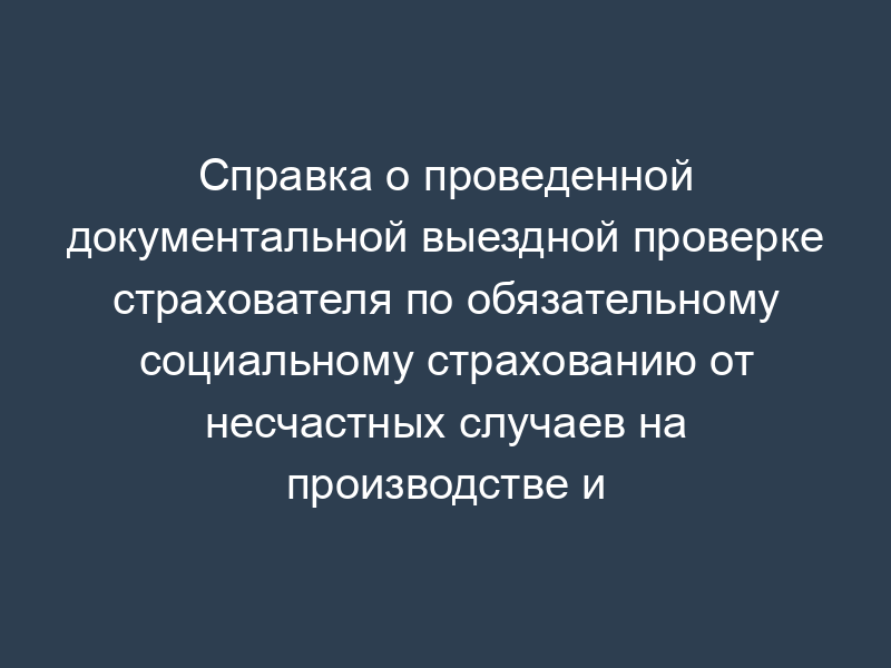 Справка о проведенной документальной выездной проверке страхователя по обязательному социальному страхованию от несчастных случаев на производстве и профессиональных заболеваний