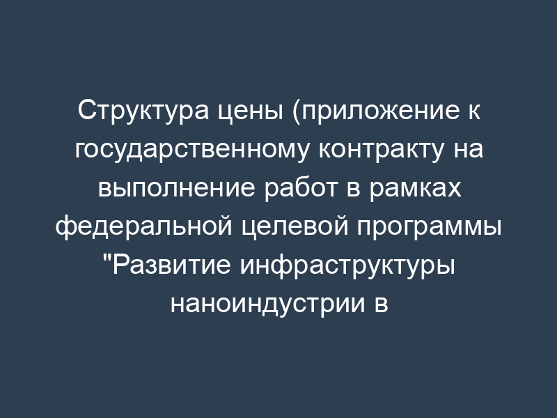 Структура цены (приложение к государственному контракту на выполнение работ в рамках федеральной целевой программы "Развитие инфраструктуры наноиндустрии в Российской Федерации на 2008 - 2010 годы")