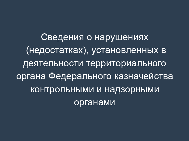 Сведения о нарушениях (недостатках), установленных в деятельности территориального органа Федерального казначейства контрольными и надзорными органами