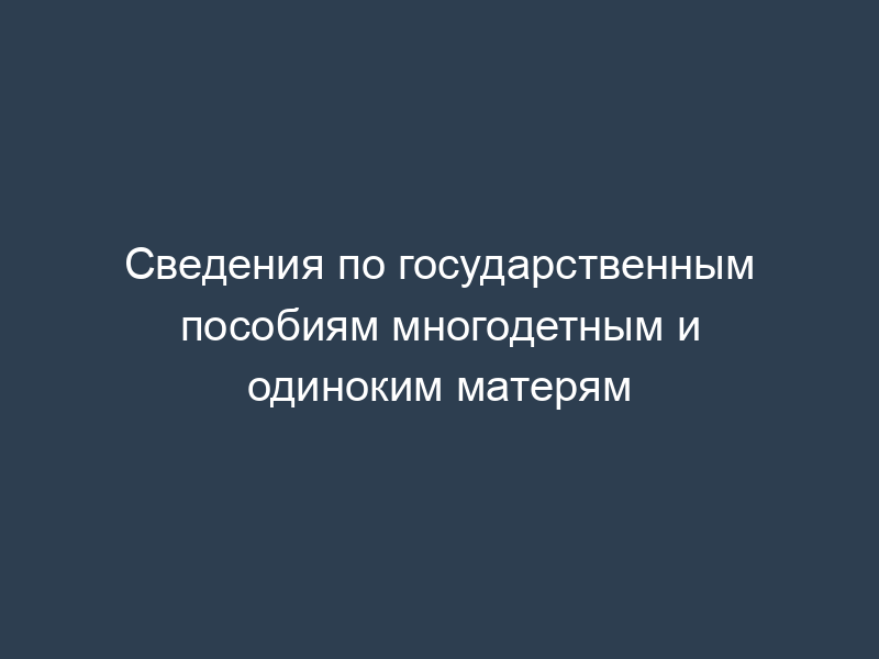 Сведения по государственным пособиям многодетным и одиноким матерям