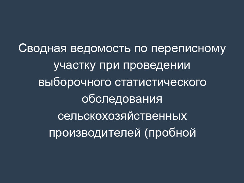 Сводная ведомость по переписному участку при проведении выборочного статистического обследования сельскохозяйственных производителей (пробной сельскохозяйственной переписи). Форма N 12