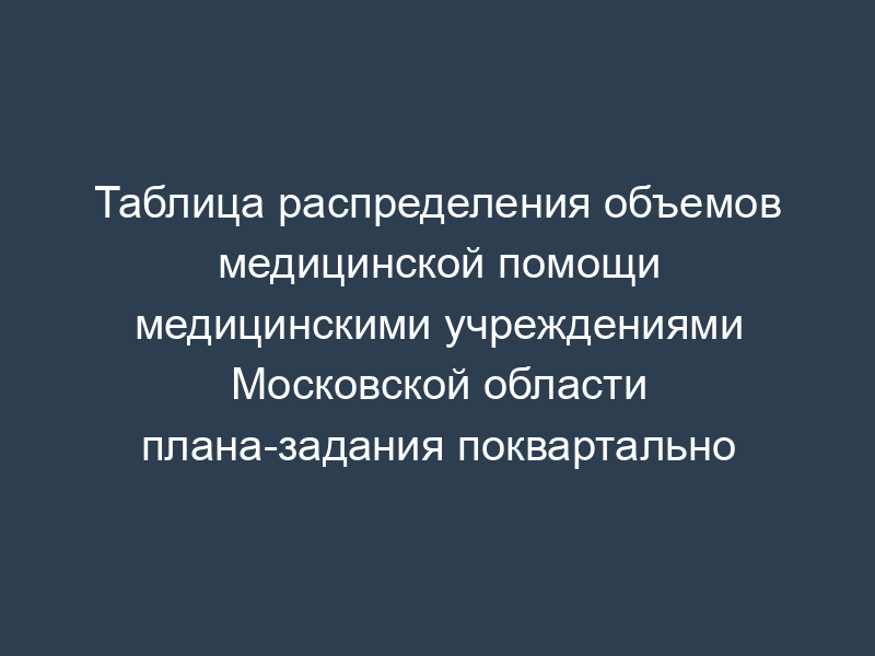 Таблица распределения объемов медицинской помощи медицинскими учреждениями Московской области плана-задания поквартально