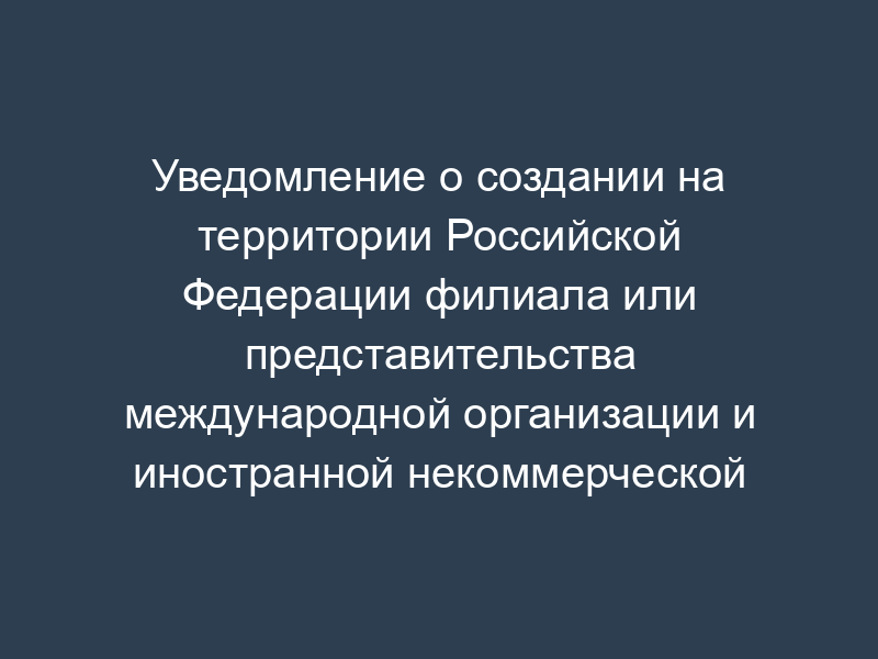 Уведомление о создании на территории Российской Федерации филиала или представительства международной организации и иностранной некоммерческой неправительственной организации. Форма N У0001