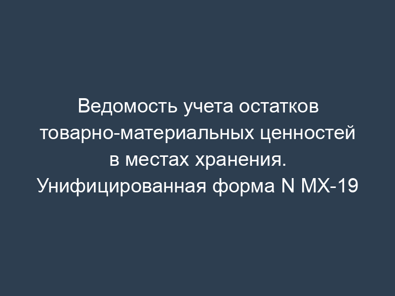 Ведомость учета остатков товарно-материальных ценностей в местах хранения. Унифицированная форма N МХ-19