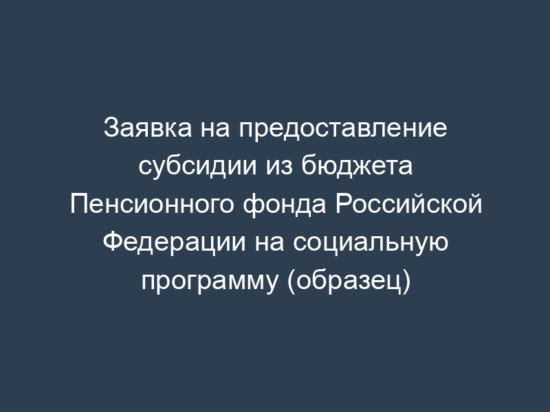 Заявка на предоставление субсидии из бюджета Пенсионного фонда Российской Федерации на социальную программу (образец)