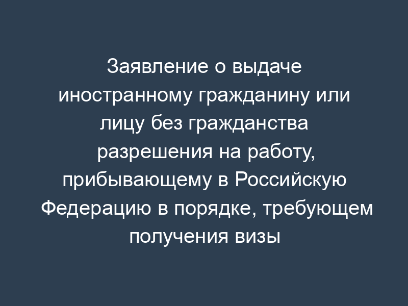Заявление о выдаче иностранному гражданину или лицу без гражданства разрешения на работу, прибывающему в Российскую Федерацию в порядке, требующем получения визы