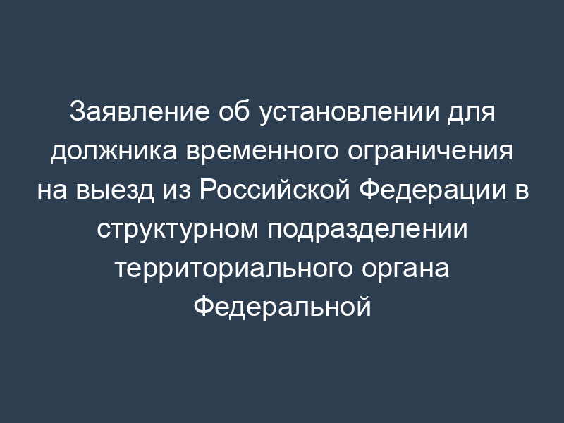 Заявление об установлении для должника временного ограничения на выезд из Российской Федерации в структурном подразделении территориального органа Федеральной службы судебных приставов