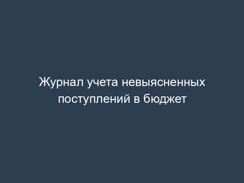 Журнал учета невыясненных поступлений в бюджет